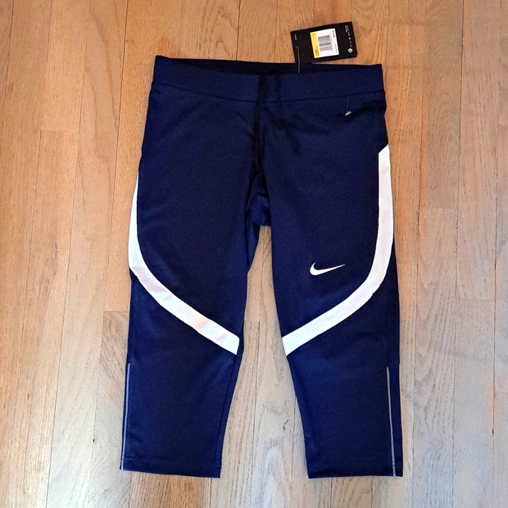 Nike Power Dri-Fit Navy/White Drawstring cropped Capri's. Size Small NWT